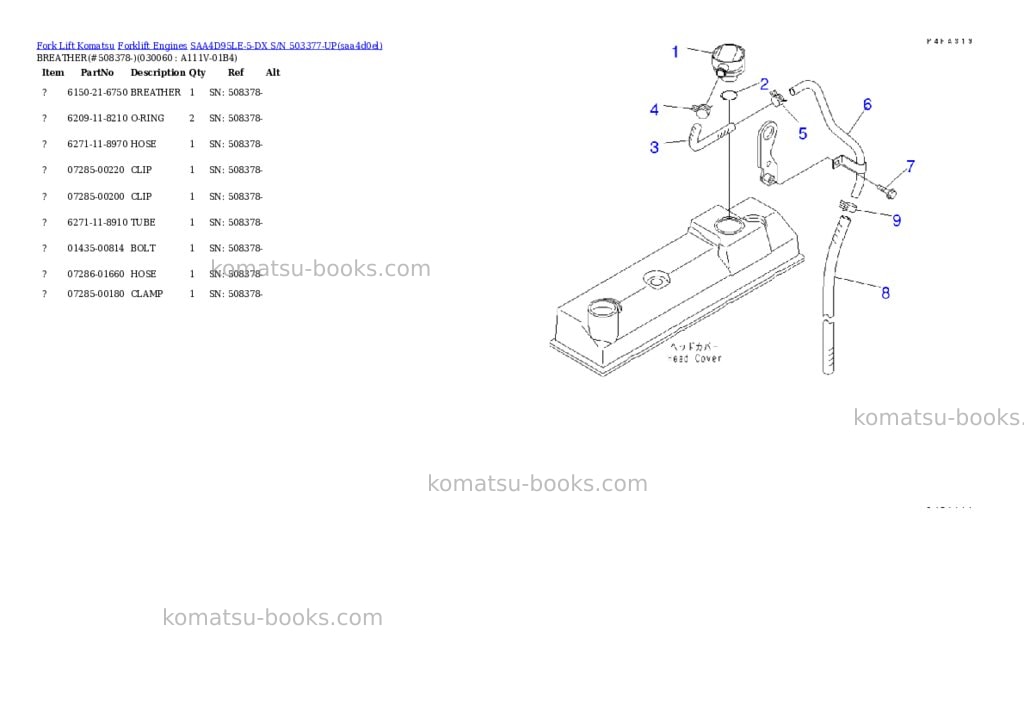 Komatsu saa4d95le-5-dx s/n 503377-up Parts catalog cover Page 5 Komatsu saa4d95le-5-dx s/n 503377-up Parts catalog cover Page 5