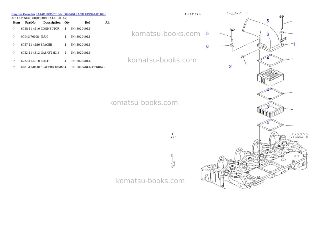 Komatsu saa4d102e-2e s/n 30204043 and up Parts catalog cover Page 3 Komatsu saa4d102e-2e s/n 30204043 and up Parts catalog cover Page 3