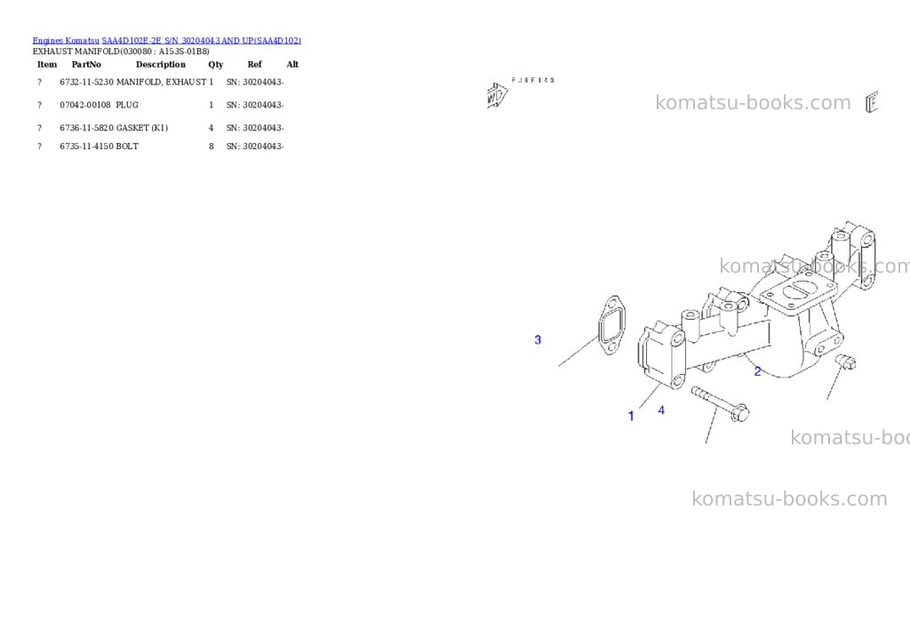 Komatsu saa4d102e-2e s/n 30204043 and up Parts catalog cover Page 7 Komatsu saa4d102e-2e s/n 30204043 and up Parts catalog cover Page 7
