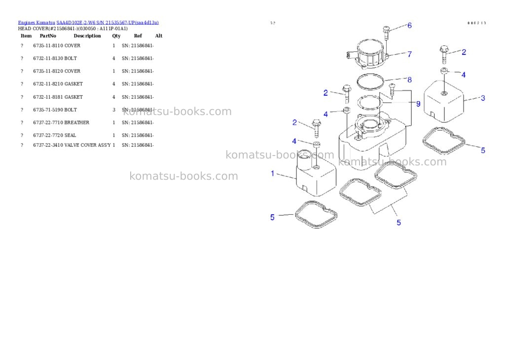 Komatsu saa4d102e-2-w6 s/n 21535567-up Parts catalog cover Page 4 Komatsu saa4d102e-2-w6 s/n 21535567-up Parts catalog cover Page 4