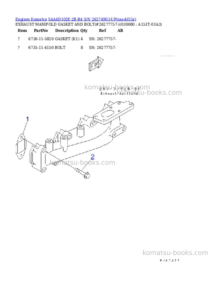 Komatsu saa4d102e-2b-b4 s/n 26274903-up Parts catalog cover Page 7 Komatsu saa4d102e-2b-b4 s/n 26274903-up Parts catalog cover Page 7