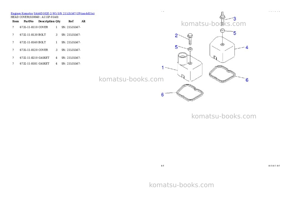 Komatsu saa4d102e-2-w5 s/n 21535567-up Parts catalog cover Page 3