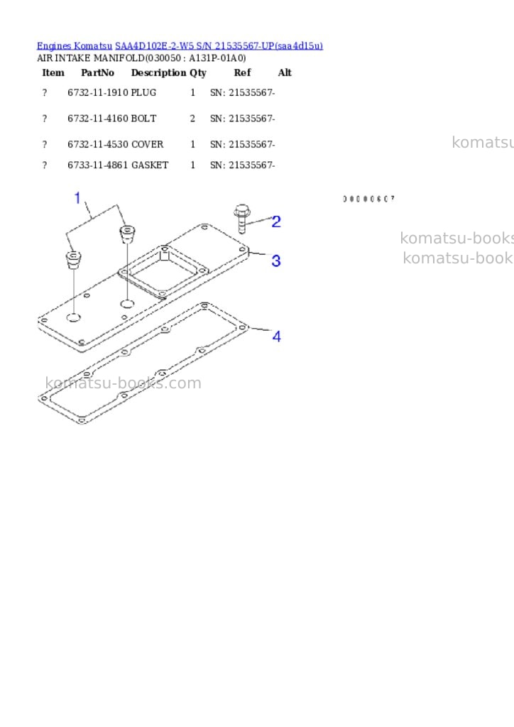 Komatsu saa4d102e-2-w5 s/n 21535567-up Parts catalog cover Page 4