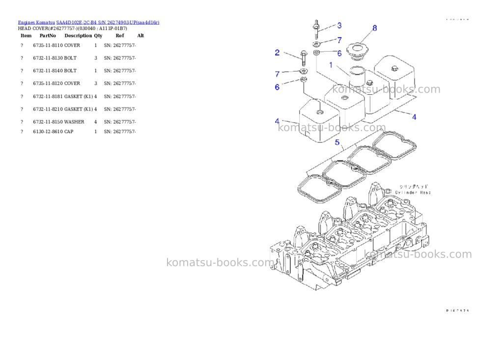 Komatsu saa4d102e-2c-b4 s/n 26274903-up Parts catalog cover Page 3 Komatsu saa4d102e-2c-b4 s/n 26274903-up Parts catalog cover Page 3