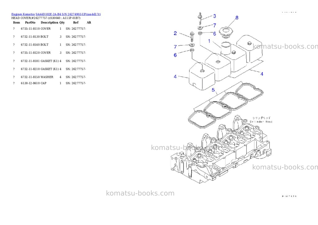 Komatsu saa4d102e-2a-b4 s/n 26274903-up Parts catalog cover Page 3 Komatsu saa4d102e-2a-b4 s/n 26274903-up Parts catalog cover Page 3