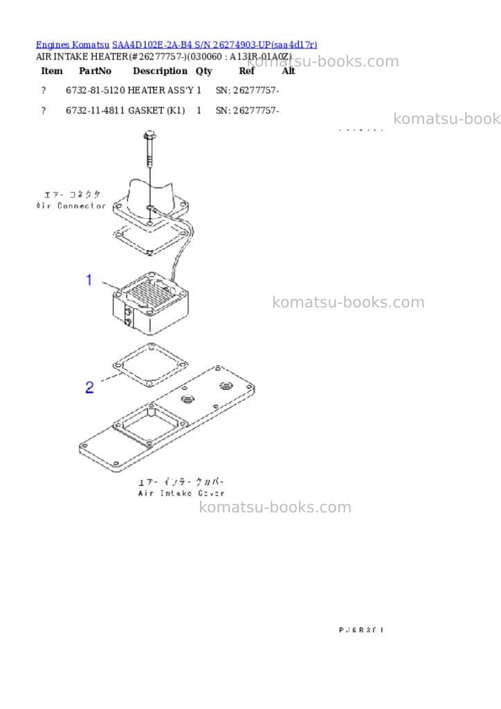 Komatsu saa4d102e-2a-b4 s/n 26274903-up Parts catalog cover Page 5 Komatsu saa4d102e-2a-b4 s/n 26274903-up Parts catalog cover Page 5