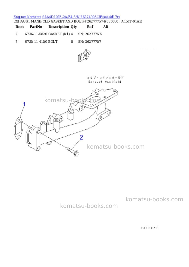 Komatsu saa4d102e-2a-b4 s/n 26274903-up Parts catalog cover Page 7 Komatsu saa4d102e-2a-b4 s/n 26274903-up Parts catalog cover Page 7