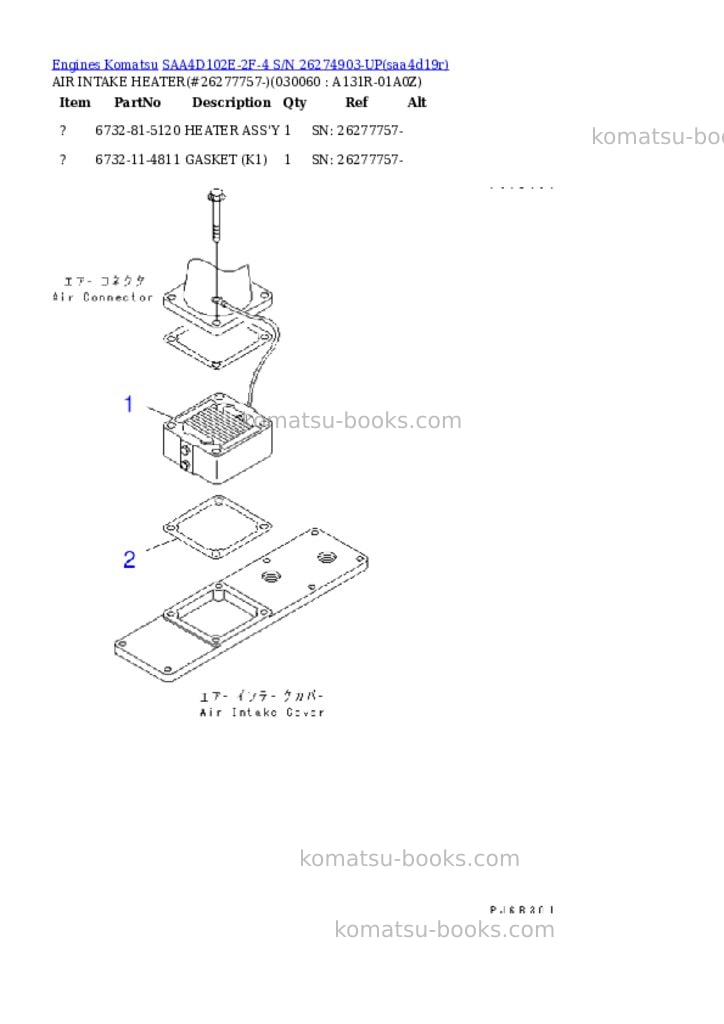 Komatsu saa4d102e-2f-4 s/n 26274903-up Parts catalog cover Page 5 Komatsu saa4d102e-2f-4 s/n 26274903-up Parts catalog cover Page 5
