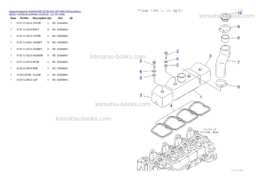 Komatsu saa4d102e-2e-b4 s/n 26274903-up Parts catalog cover Page 2