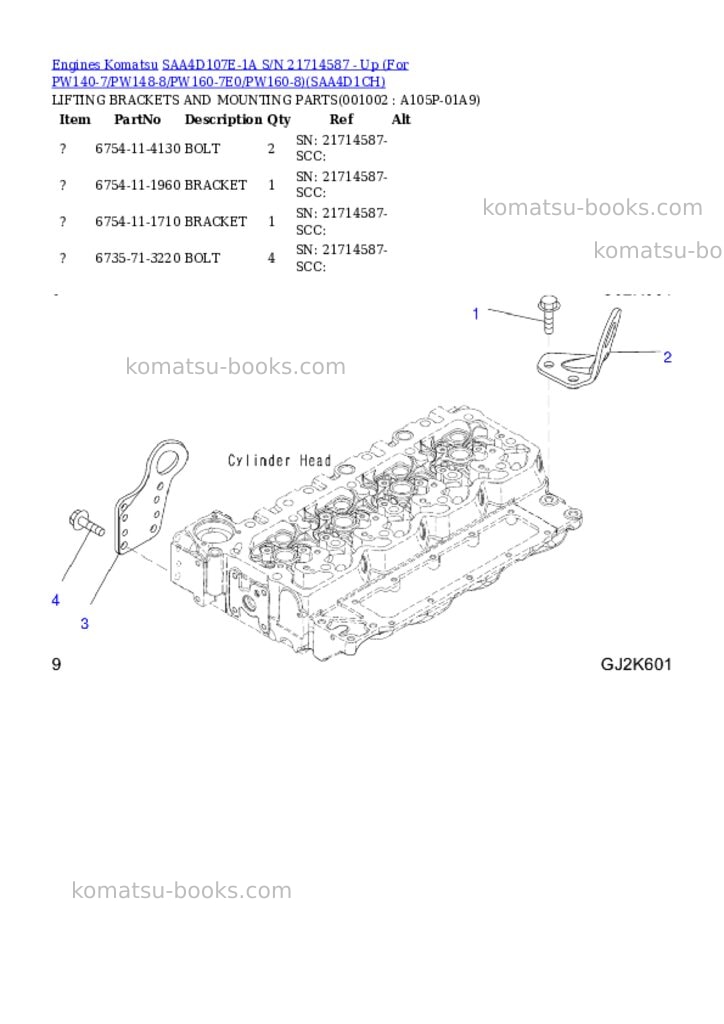 Komatsu saa4d107e-1a s/n 21714587 - up for pw140-7/pw148-8/pw160-7e0/pw160-8 Parts catalog cover