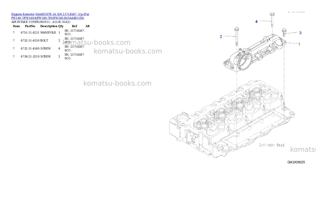 Komatsu saa4d107e-1a s/n 21714587 - up for pw140-7/pw148-8/pw160-7e0/pw160-8 Parts catalog cover Page 10