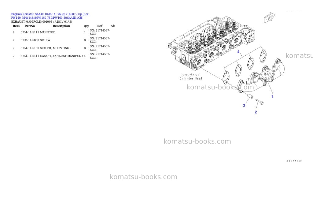 Komatsu saa4d107e-1a s/n 21714587 - up for pw140-7/pw148-8/pw160-7e0/pw160-8 Parts catalog cover Page 7