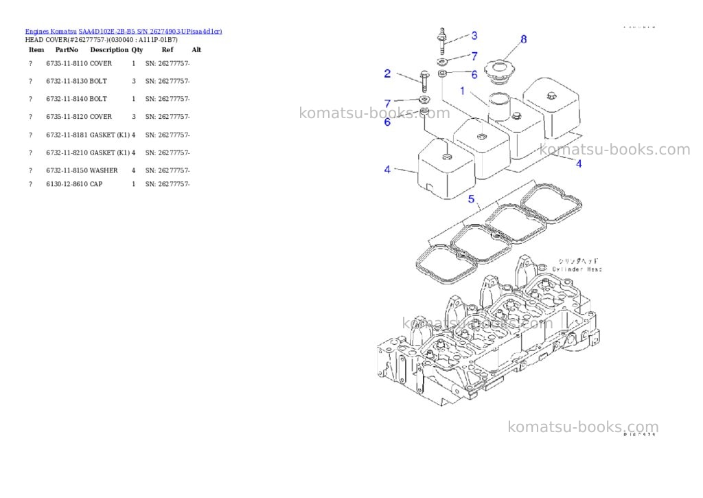 Komatsu saa4d102e-2b-b5 s/n 26274903-up Parts catalog cover Page 3 Komatsu saa4d102e-2b-b5 s/n 26274903-up Parts catalog cover Page 3