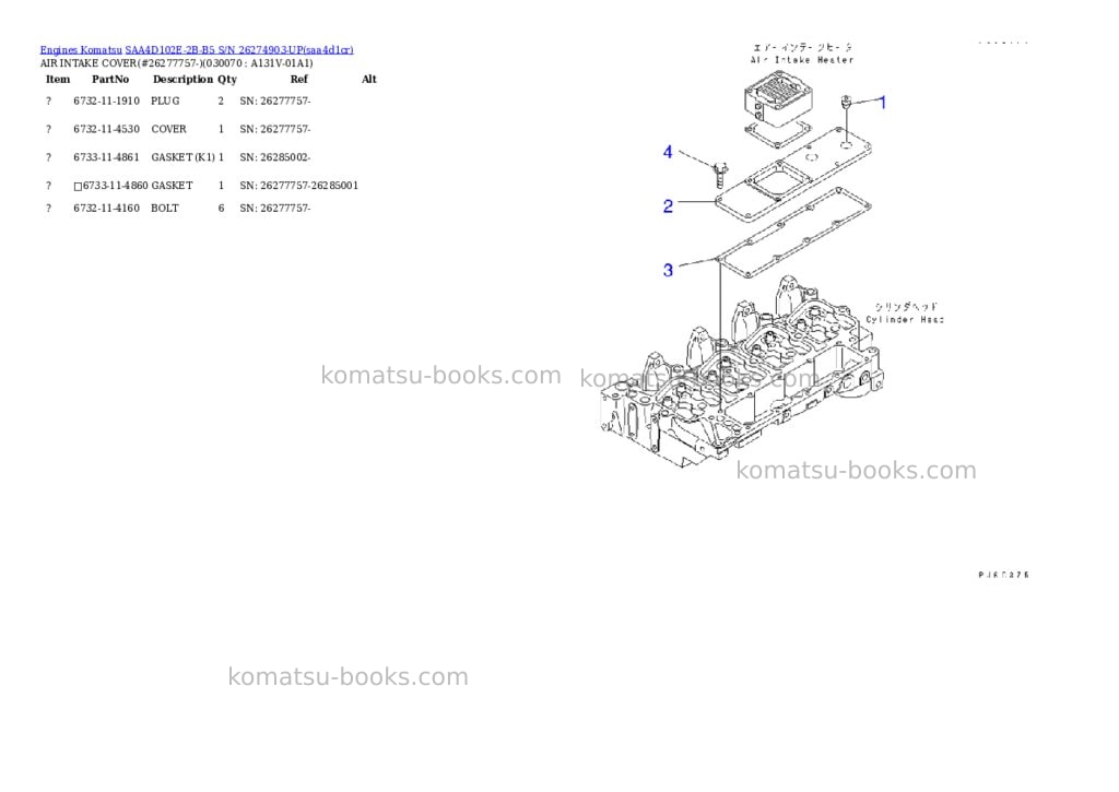 Komatsu saa4d102e-2b-b5 s/n 26274903-up Parts catalog cover Page 6 Komatsu saa4d102e-2b-b5 s/n 26274903-up Parts catalog cover Page 6