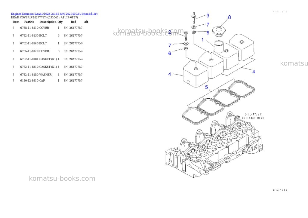 Komatsu saa4d102e-2c-b5 s/n 26274903-up Parts catalog cover Page 3 Komatsu saa4d102e-2c-b5 s/n 26274903-up Parts catalog cover Page 3