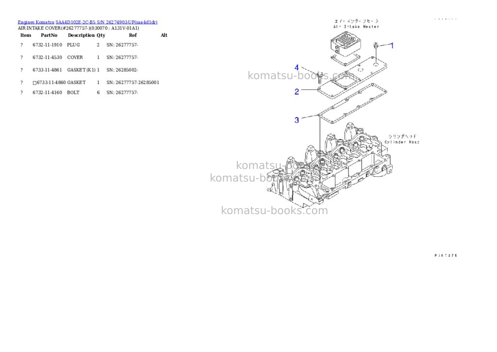 Komatsu saa4d102e-2c-b5 s/n 26274903-up Parts catalog cover Page 6 Komatsu saa4d102e-2c-b5 s/n 26274903-up Parts catalog cover Page 6