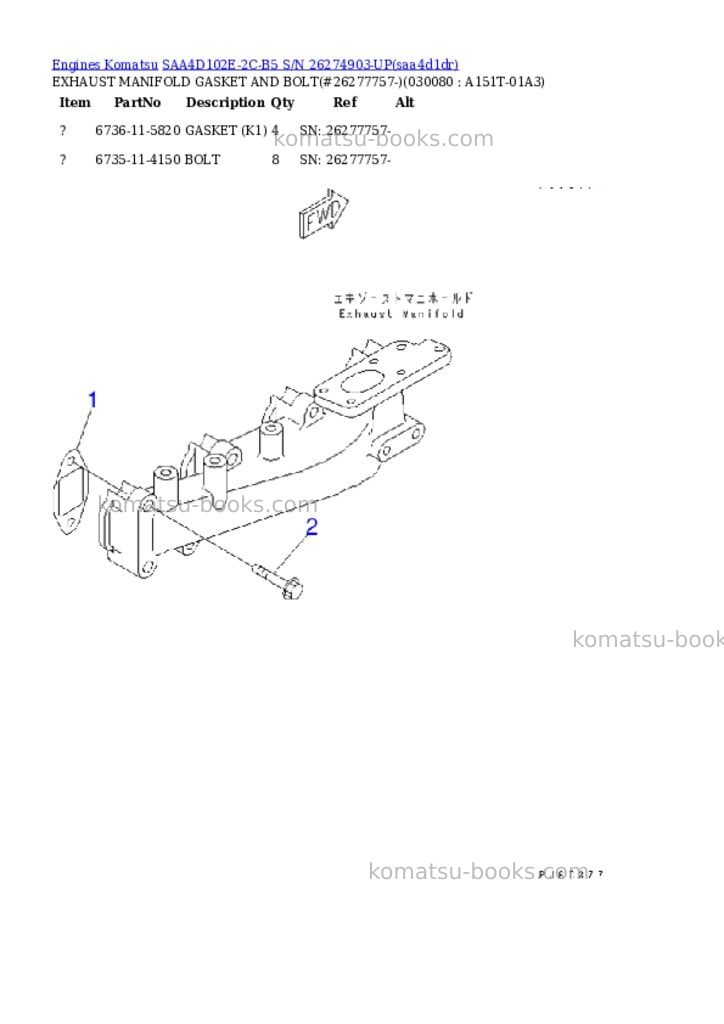 Komatsu saa4d102e-2c-b5 s/n 26274903-up Parts catalog cover Page 7 Komatsu saa4d102e-2c-b5 s/n 26274903-up Parts catalog cover Page 7
