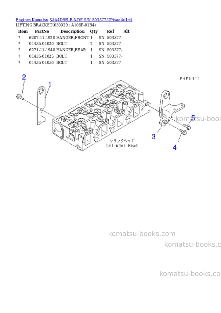 Komatsu SAA4D95LE-5-DF S/N 503377-UP Parts catalog cover