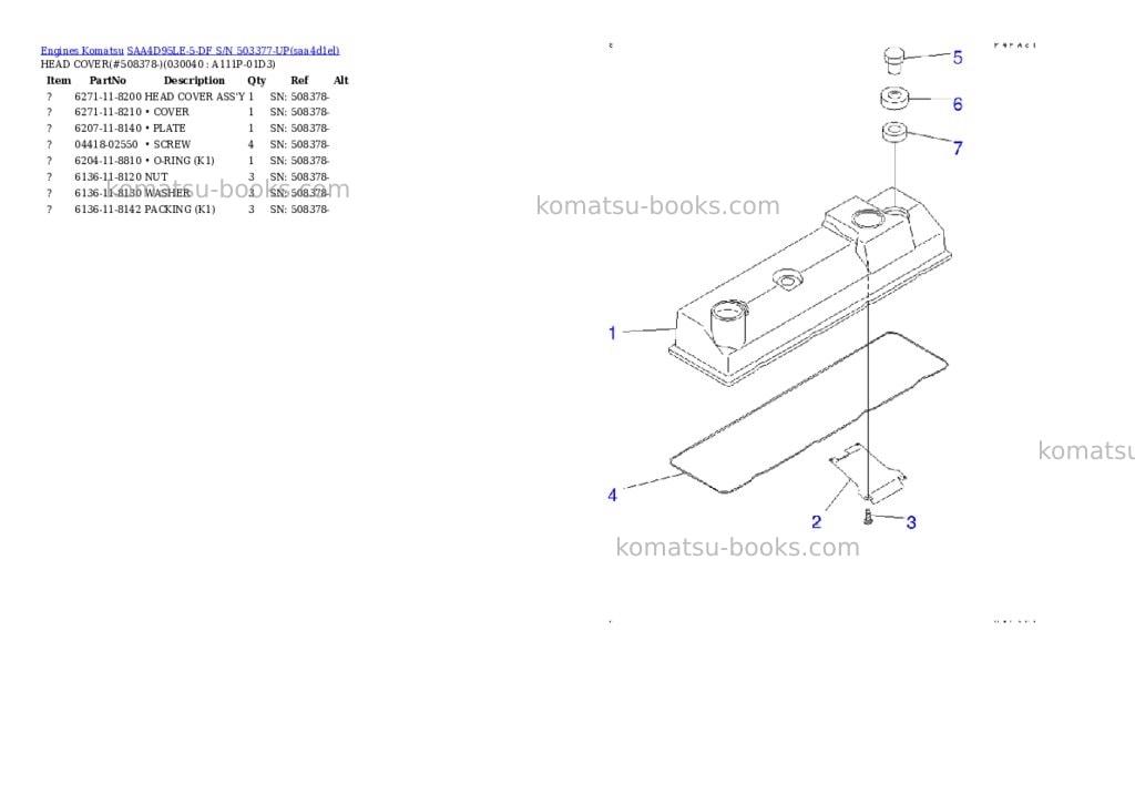 Komatsu SAA4D95LE-5-DF S/N 503377-UP Parts catalog cover Page 3