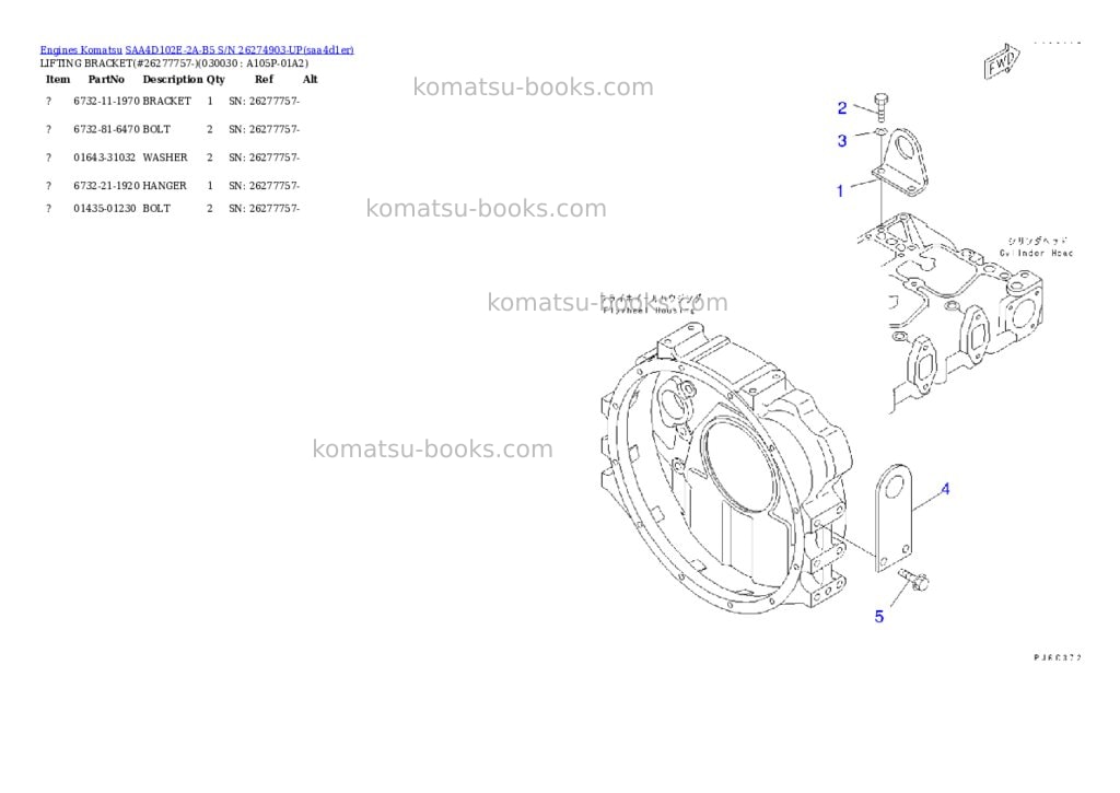 Komatsu saa4d102e-2a-b5 s/n 26274903-up Parts catalog cover Page 2 Komatsu saa4d102e-2a-b5 s/n 26274903-up Parts catalog cover Page 2