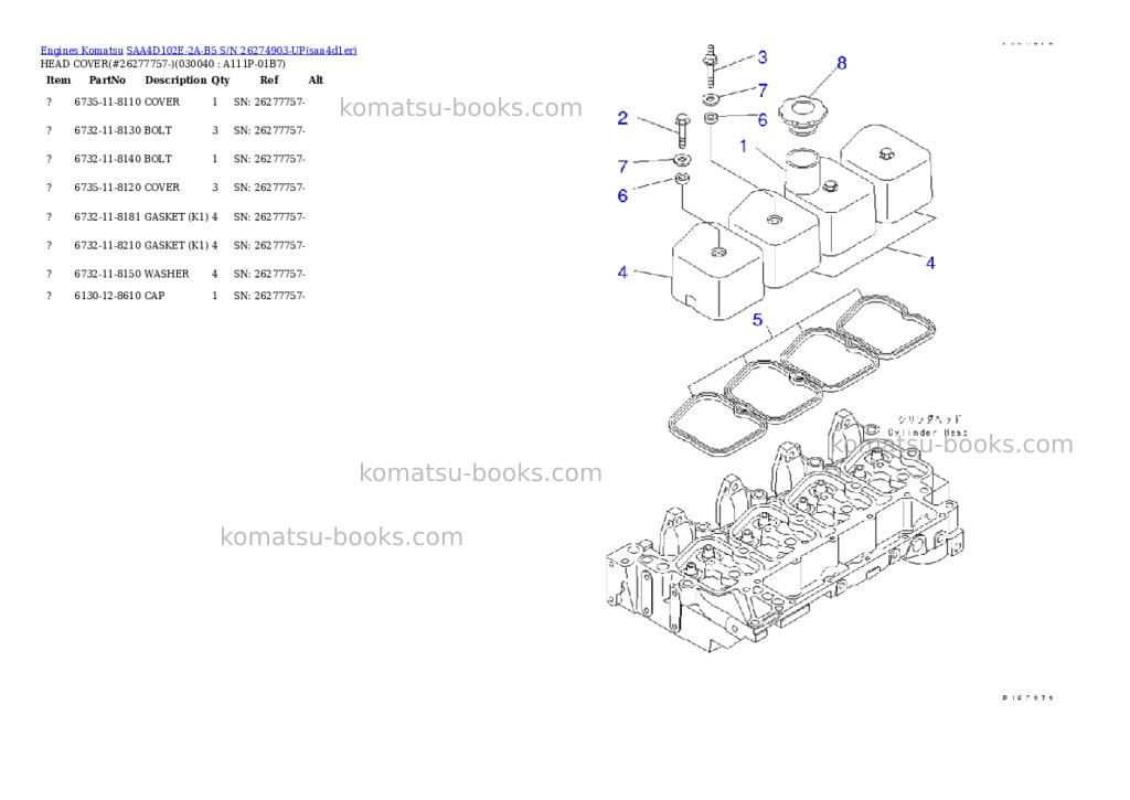 Komatsu saa4d102e-2a-b5 s/n 26274903-up Parts catalog cover Page 3 Komatsu saa4d102e-2a-b5 s/n 26274903-up Parts catalog cover Page 3