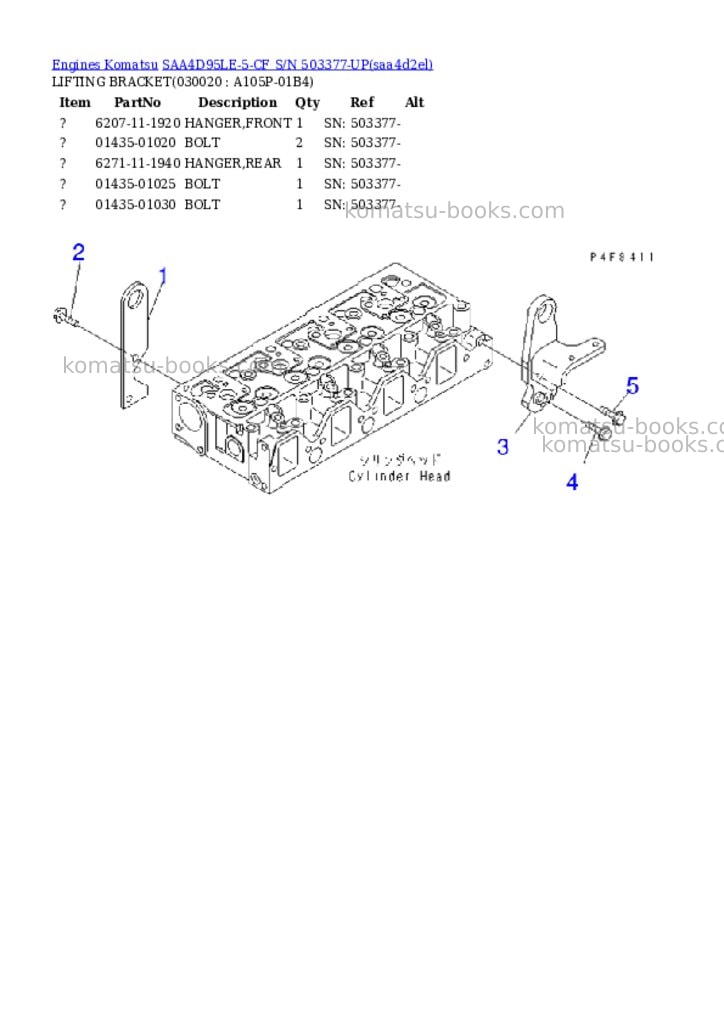 Komatsu SAA4D95LE-5-CF S/N 503377-UP Parts catalog cover