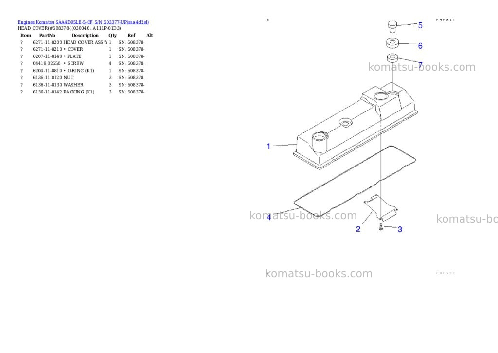 Komatsu SAA4D95LE-5-CF S/N 503377-UP Parts catalog cover Page 3