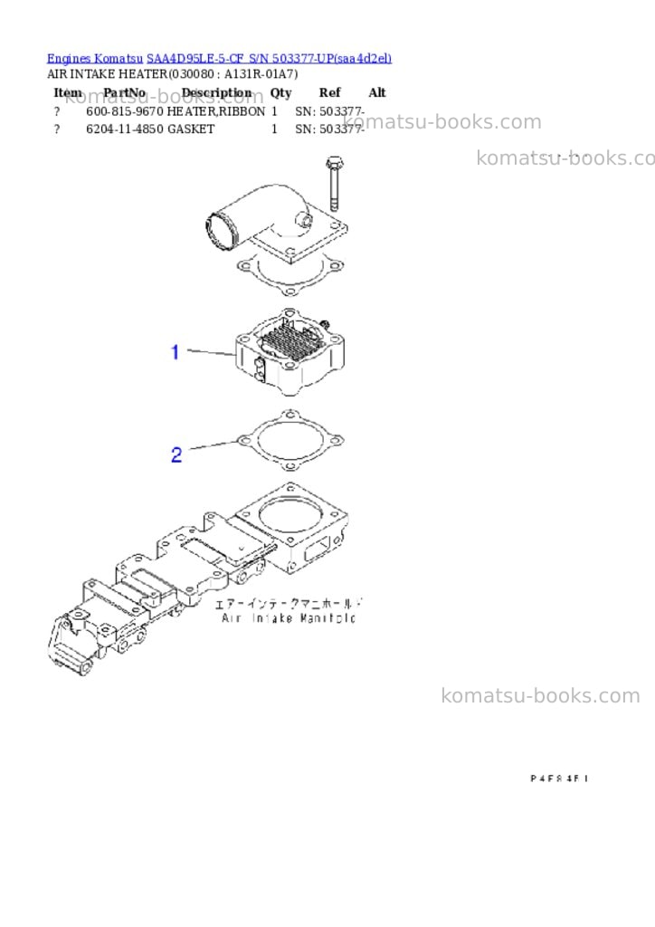 Komatsu SAA4D95LE-5-CF S/N 503377-UP Parts catalog cover Page 7