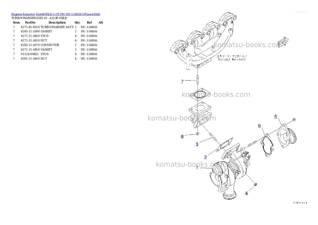 Komatsu SAA4D95LE-5-CX-FH S/N 514856-UP Parts catalog cover Page 10