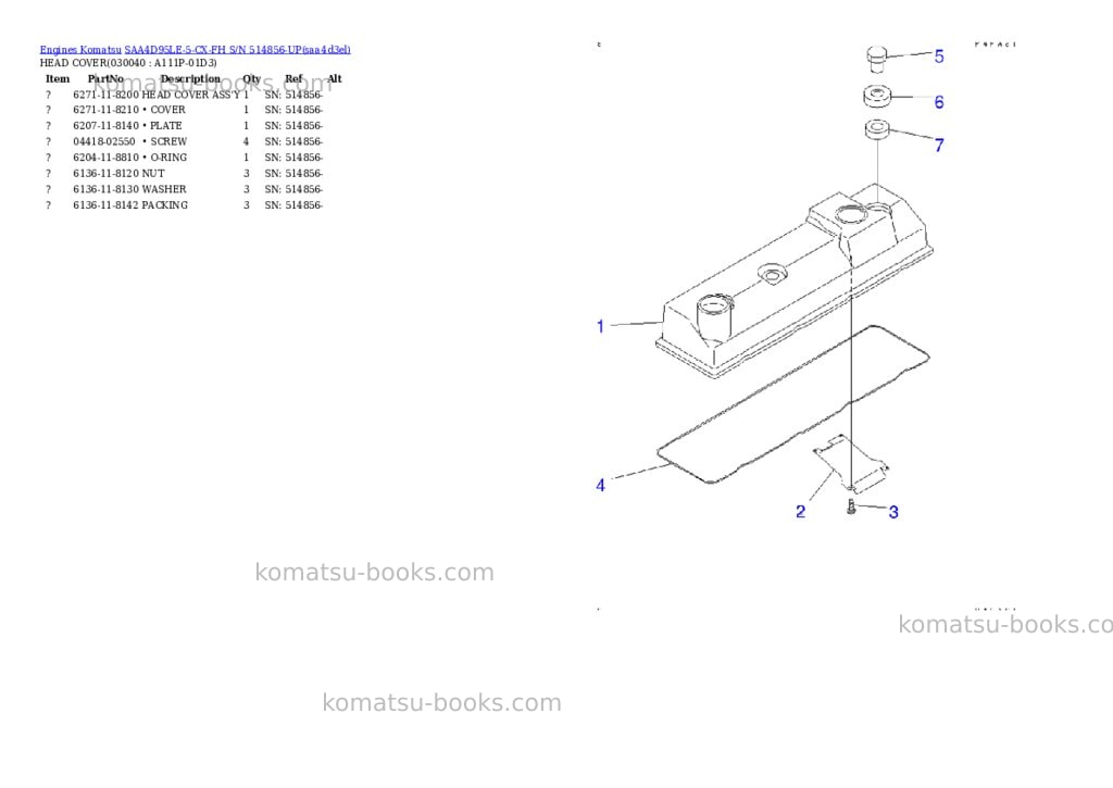 Komatsu SAA4D95LE-5-CX-FH S/N 514856-UP Parts catalog cover Page 3