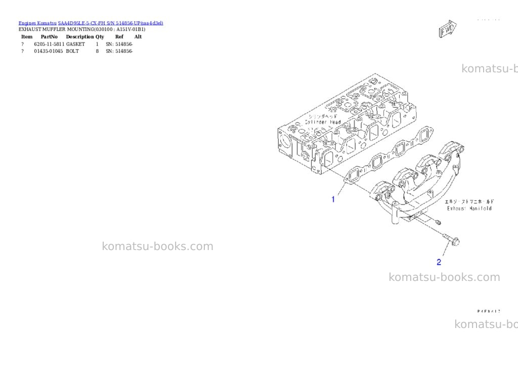 Komatsu SAA4D95LE-5-CX-FH S/N 514856-UP Parts catalog cover Page 9