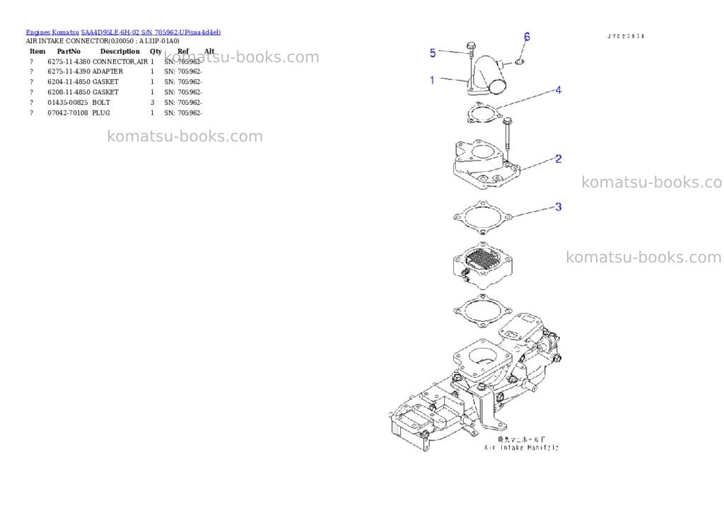 Komatsu SAA4D95LE-6H-02 S/N 705962-UP Parts catalog cover Page 4 Komatsu SAA4D95LE-6H-02 S/N 705962-UP Parts catalog cover Page 4