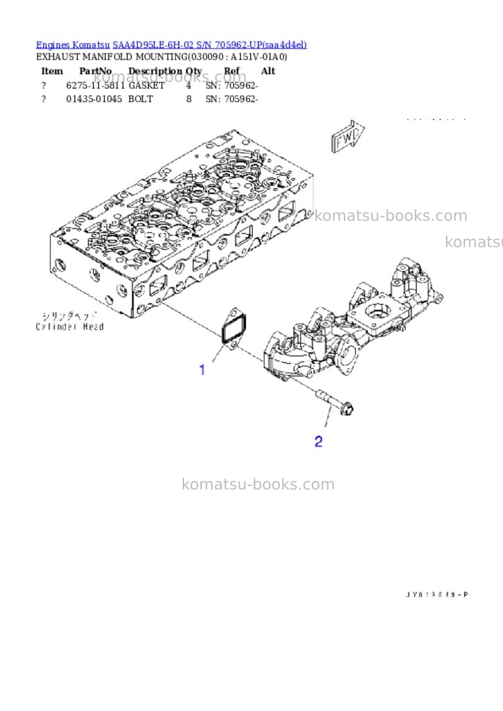 Komatsu SAA4D95LE-6H-02 S/N 705962-UP Parts catalog cover Page 8 Komatsu SAA4D95LE-6H-02 S/N 705962-UP Parts catalog cover Page 8