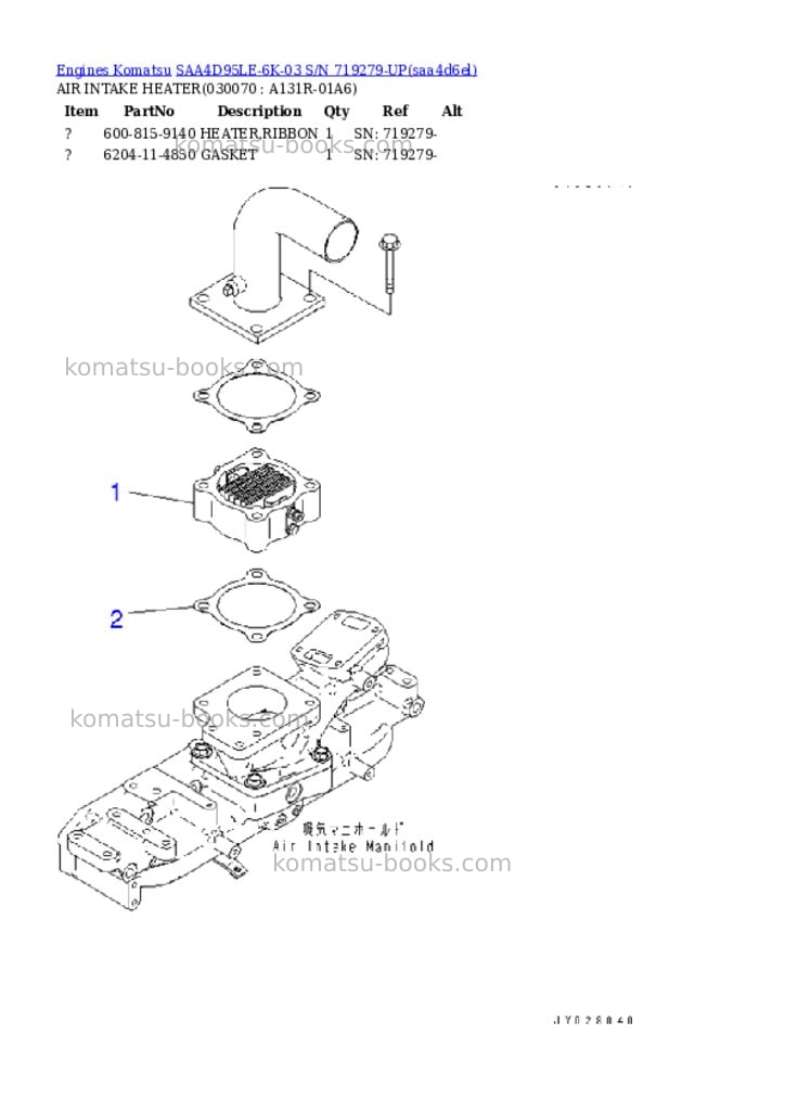 Komatsu SAA4D95LE-6K-03 S/N 719279-UP Parts catalog cover Page 6 Komatsu SAA4D95LE-6K-03 S/N 719279-UP Parts catalog cover Page 6