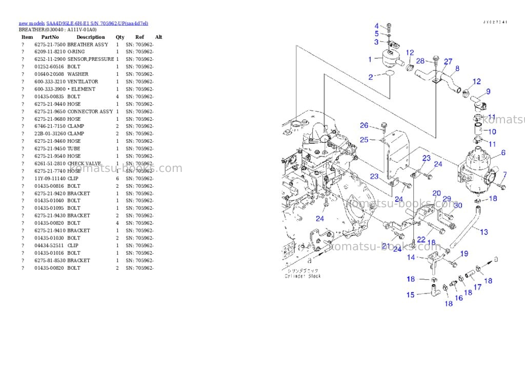 Komatsu SAA4D95LE-6H-E1 S/N 705962-UP Parts catalog cover Page 4