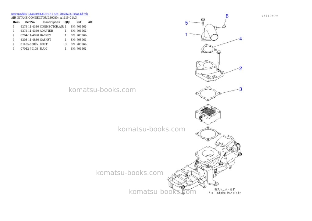 Komatsu SAA4D95LE-6H-E1 S/N 705962-UP Parts catalog cover Page 5