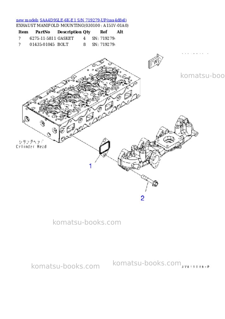 Komatsu SAA4D95LE-6K-E1 S/N 719279-UP Parts catalog cover Page 10 Komatsu SAA4D95LE-6K-E1 S/N 719279-UP Parts catalog cover Page 10