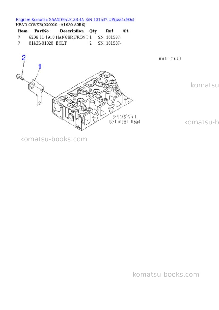Komatsu saa4d95le-3b-4a s/n 101537-up Parts catalog cover