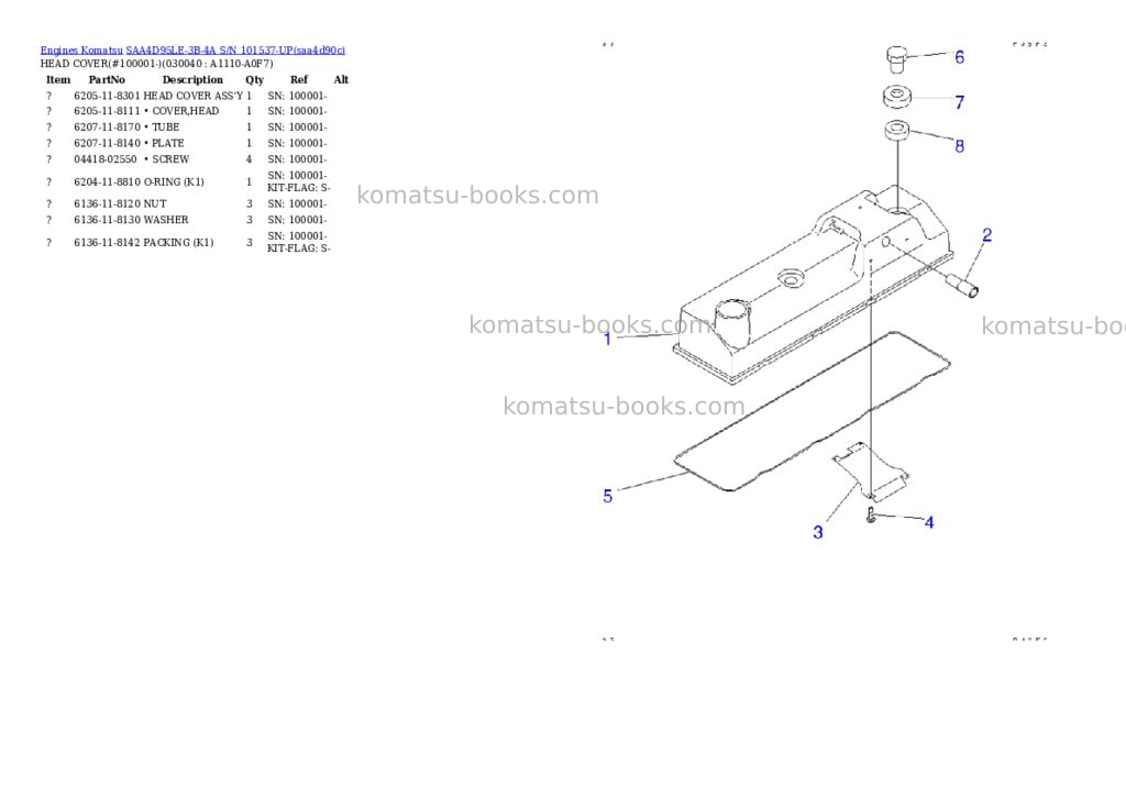 Komatsu saa4d95le-3b-4a s/n 101537-up Parts catalog cover Page 3