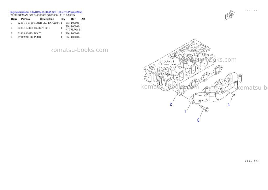Komatsu saa4d95le-3b-4a s/n 101537-up Parts catalog cover Page 7