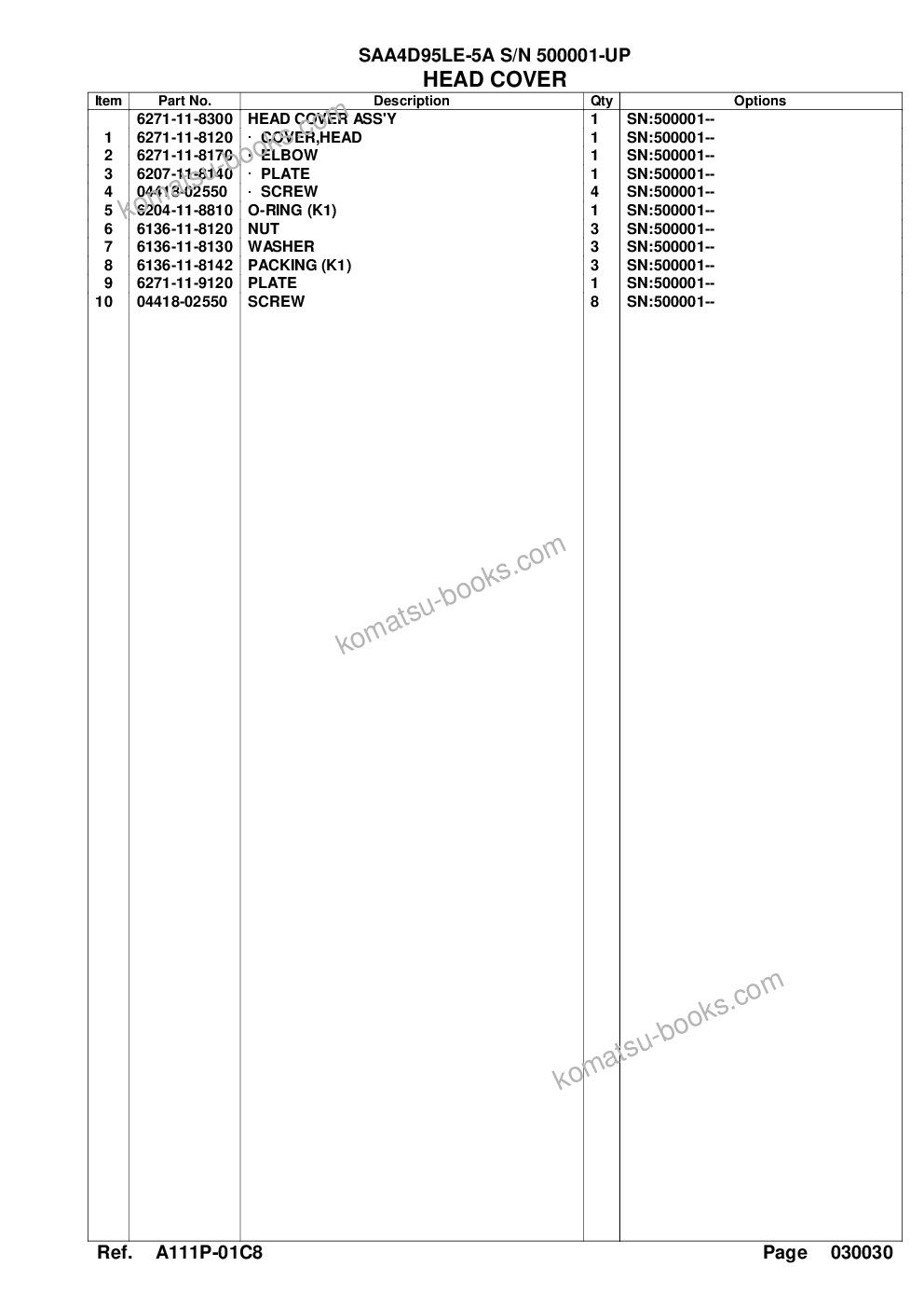 Komatsu saa4d95le-5a s/n 500001-up for pc138us-8/pc138uslc-8 Parts catalog cover Page 9