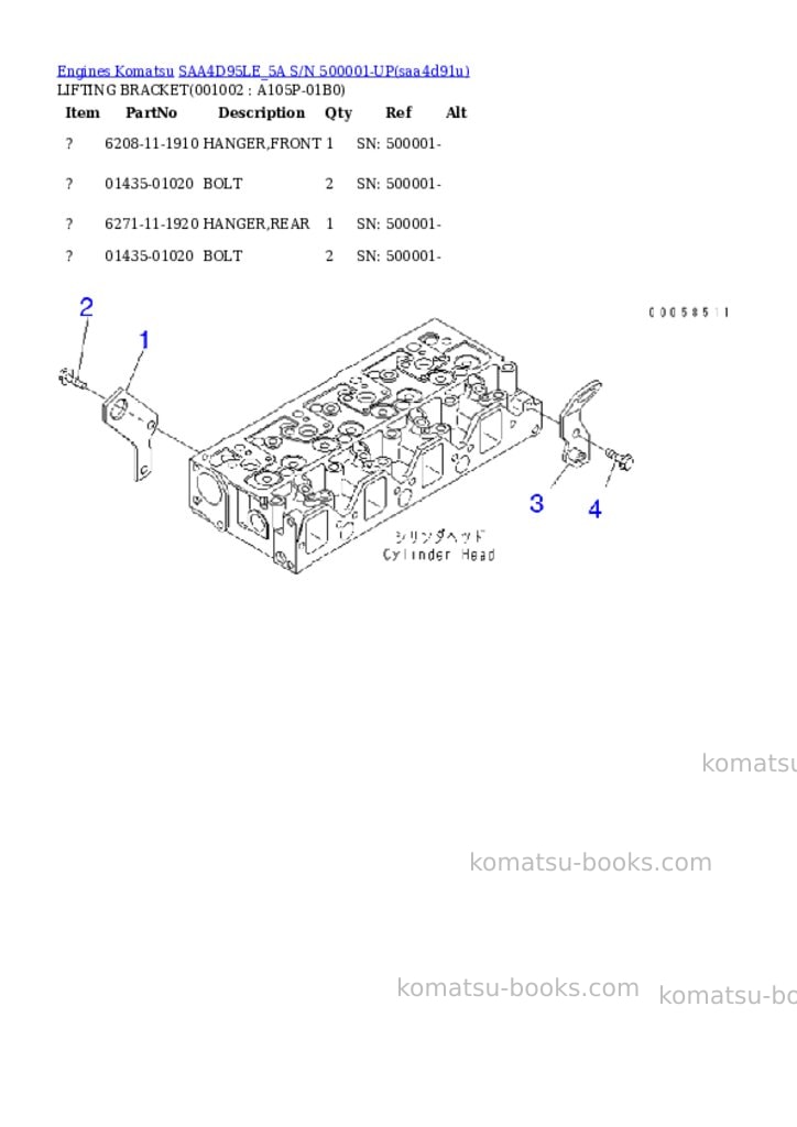 Komatsu saa4d95le_5a s/n 500001-up Parts catalog cover