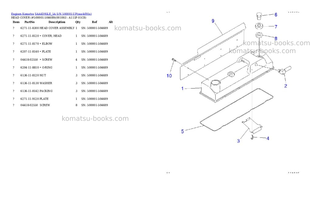Komatsu saa4d95le_5a s/n 500001-up Parts catalog cover Page 2