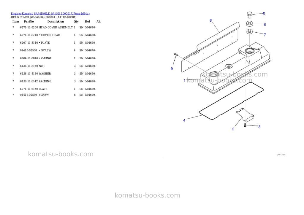 Komatsu saa4d95le_5a s/n 500001-up Parts catalog cover Page 3
