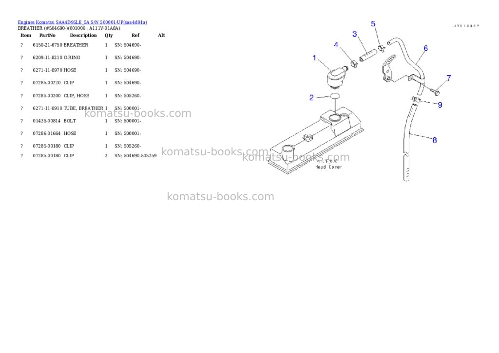 Komatsu saa4d95le_5a s/n 500001-up Parts catalog cover Page 5
