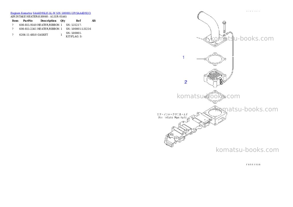 Komatsu saa4d95le-5l-w s/n 500001-up Parts catalog cover Page 5 Komatsu saa4d95le-5l-w s/n 500001-up Parts catalog cover Page 5