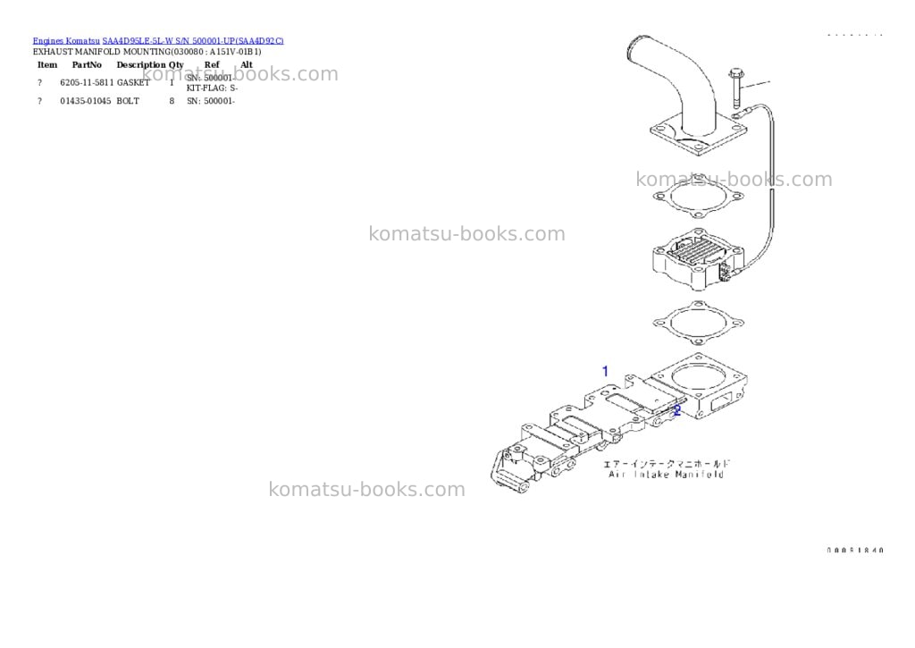 Komatsu saa4d95le-5l-w s/n 500001-up Parts catalog cover Page 7 Komatsu saa4d95le-5l-w s/n 500001-up Parts catalog cover Page 7