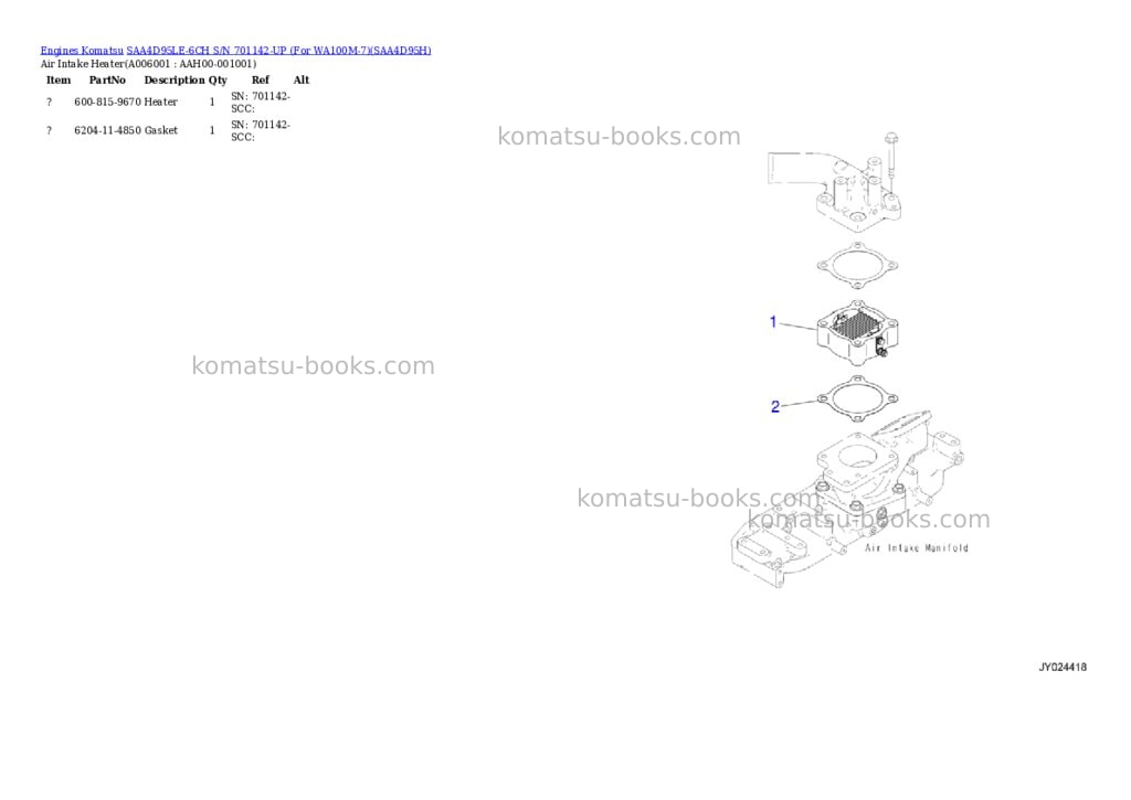 Komatsu saa4d95le-6ch s/n 701142-up for wa100m-7 Parts catalog cover Page 5