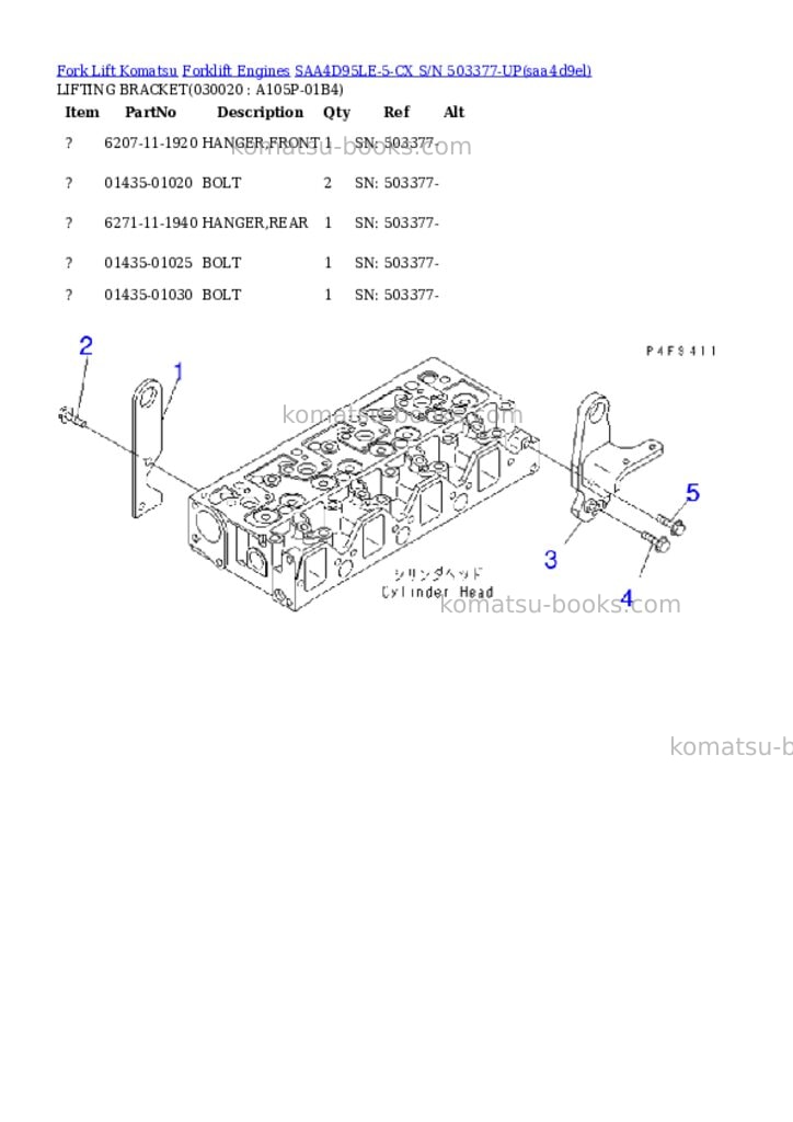 Komatsu saa4d95le-5-cx s/n 503377-up Parts catalog cover Komatsu saa4d95le-5-cx s/n 503377-up Parts catalog cover
