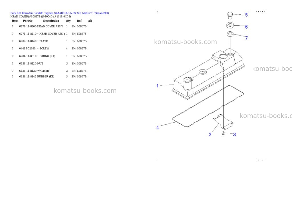 Komatsu saa4d95le-5-cx s/n 503377-up Parts catalog cover Page 3 Komatsu saa4d95le-5-cx s/n 503377-up Parts catalog cover Page 3